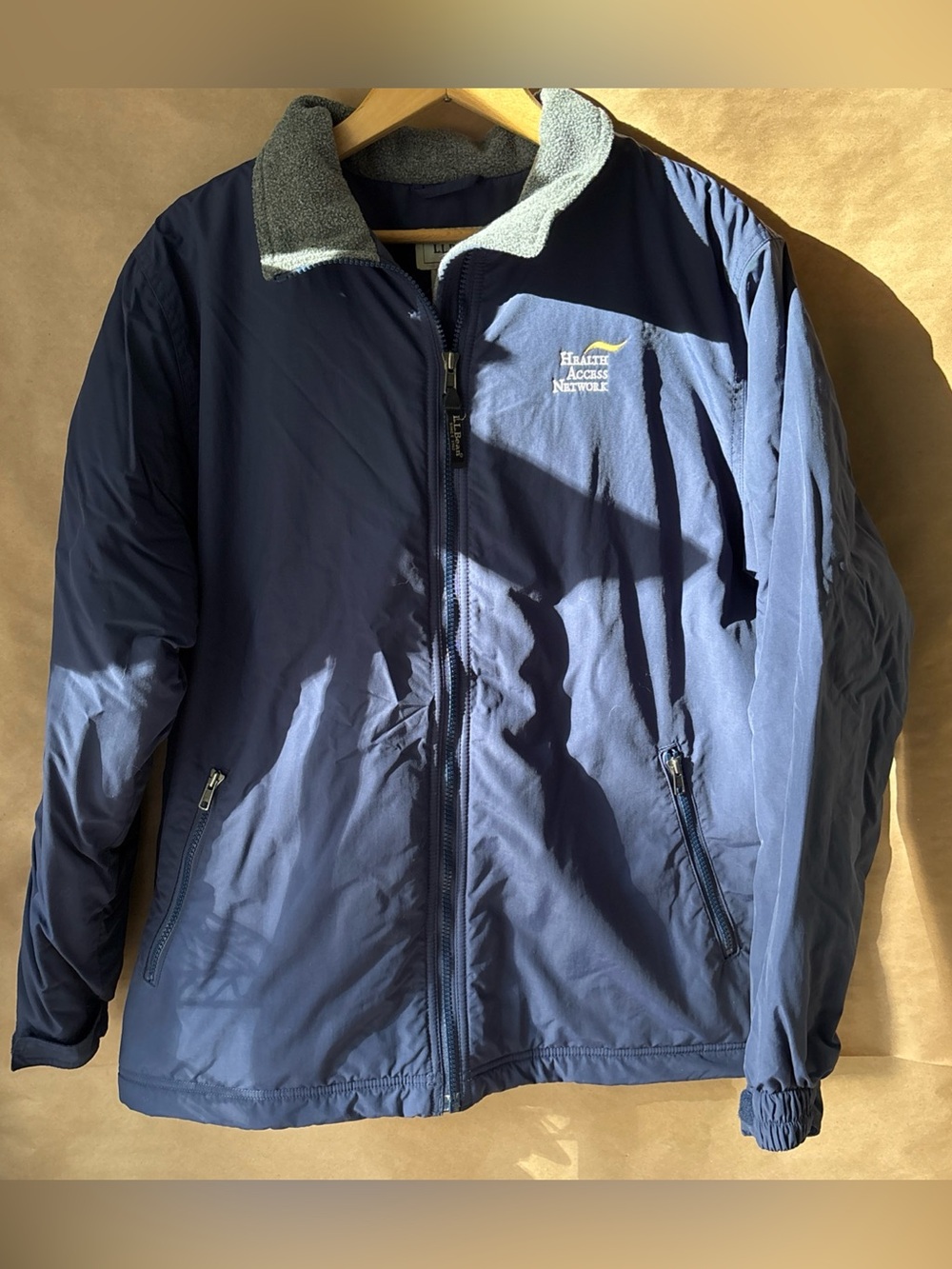 LL Bean Navy Blue Warm-Up Jacket Womens L Fleece Lined Pockets